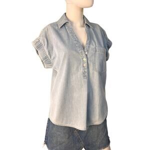 Veronica Beard Almera Denim Cotton Popover Top Size Small